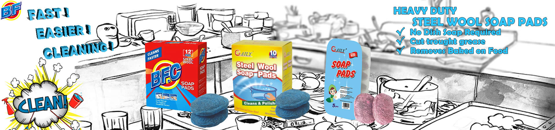 Fast clean steel wool soap pads